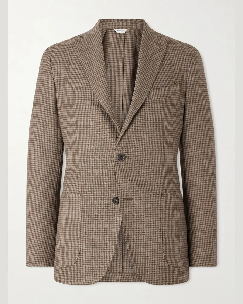 Boglioli Houndstooth Virgin Wool-Blend Blazer Brown