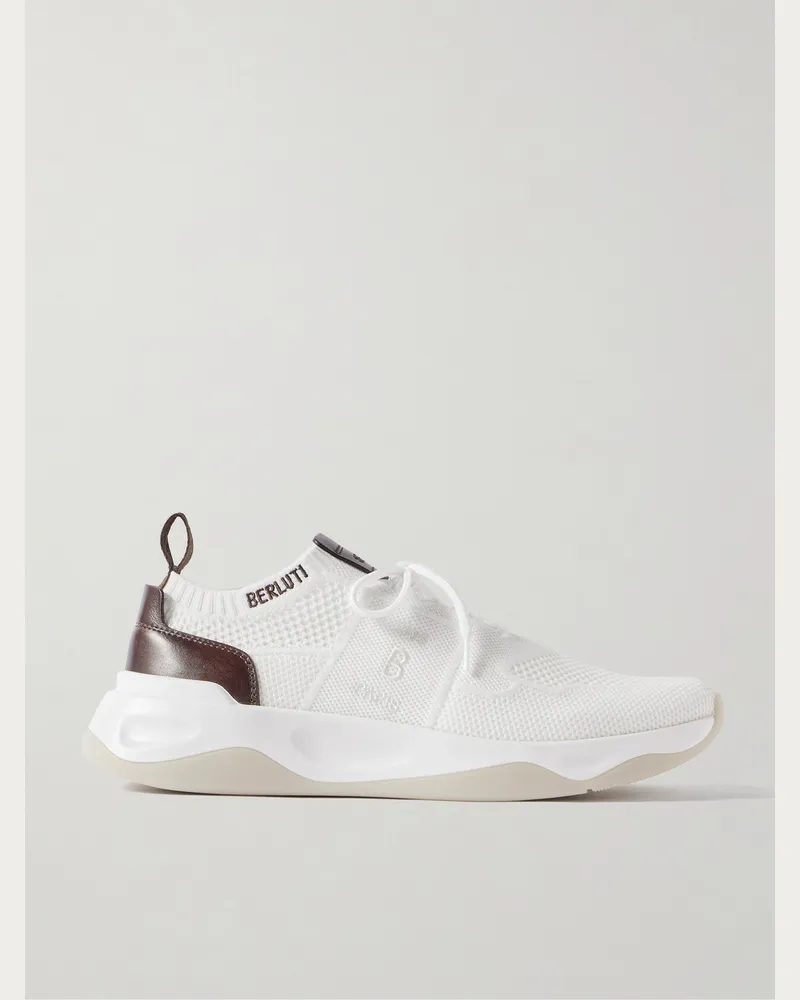 Berluti Shadow Sneakers aus Stretch-Strick mit Lederbesatz Weiß