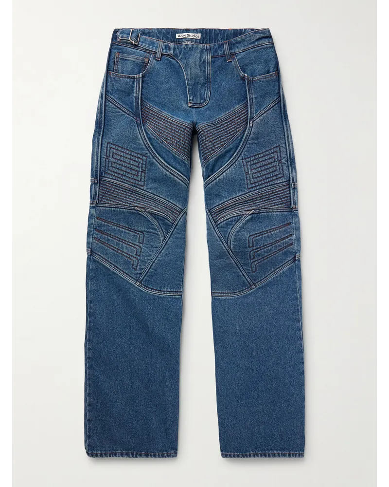 Acne Studios Gerade geschnittene Jeans mit Stickereien und wattierten Partien Blau