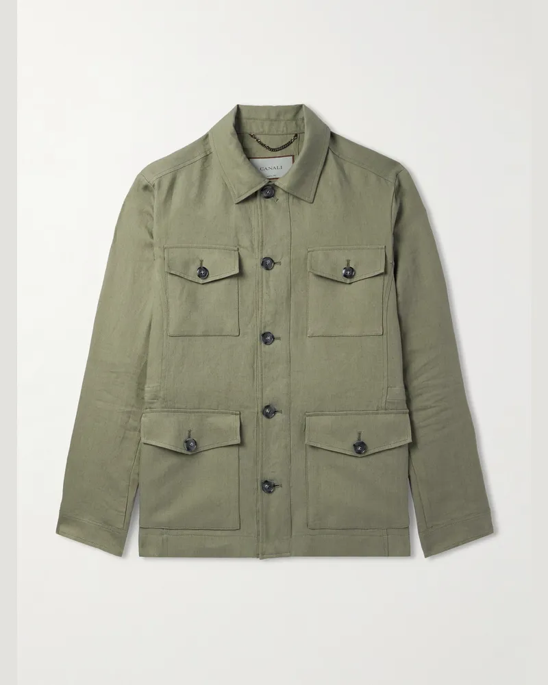 Canali Jacke aus Leinen-Canvas Grün