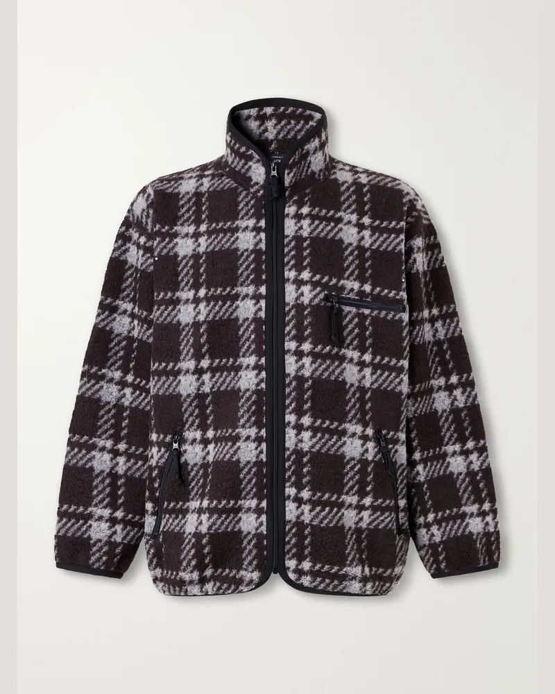 Comme des Garçons Checked Shell-Trimmed Boa Wool-Fleece Jacket Brown