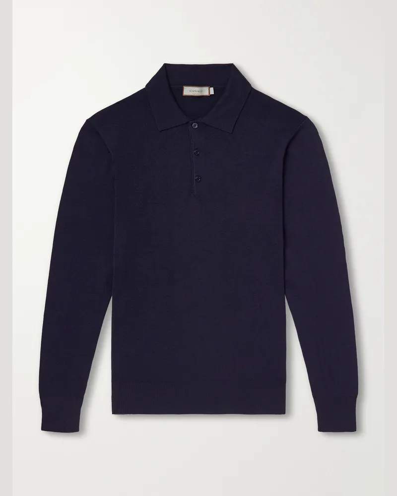 Canali Wool Polo Shirt Blue