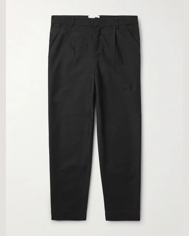 Folk Signal Straight-Leg Pleated Cotton Trousers Black