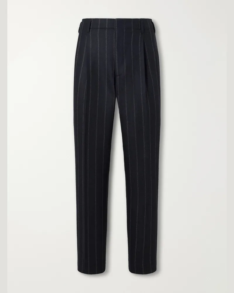 Brunello Cucinelli Tapered Pinstripe Cashmere and Wool-Blend Flannel Suit Trousers Black