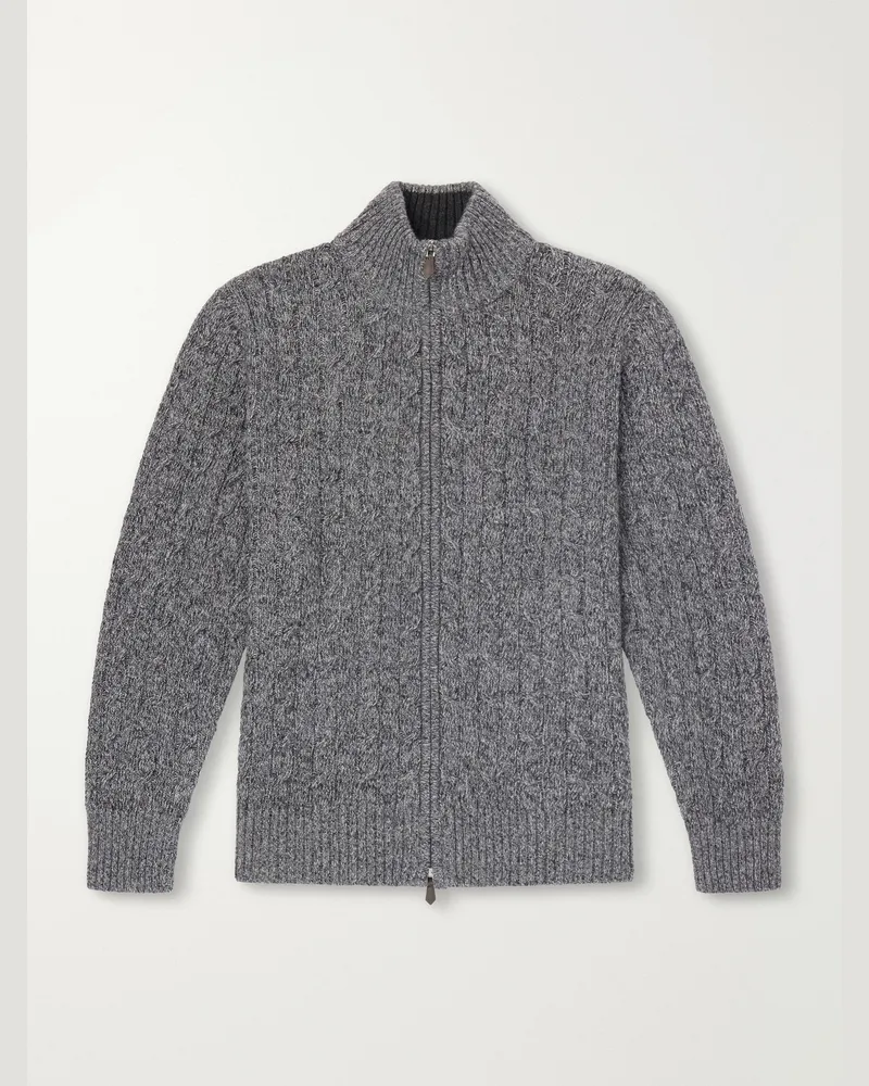 N.Peal Cable-Knit Cashmere Zip-Up Sweater Gray