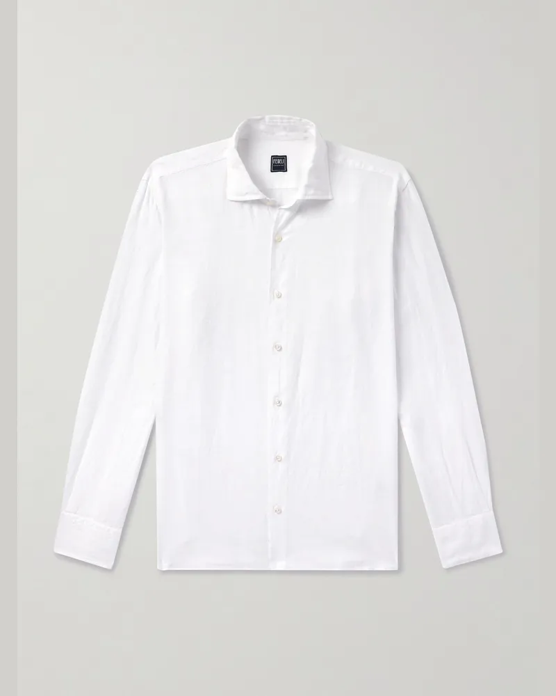 Fedeli Nick Slim-Fit Cutaway-Collar Linen Shirt White