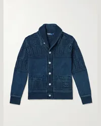 Ralph Lauren Cardigan aus Baumwolle mit Schalkragen und Partien in Zopfstrick Blau