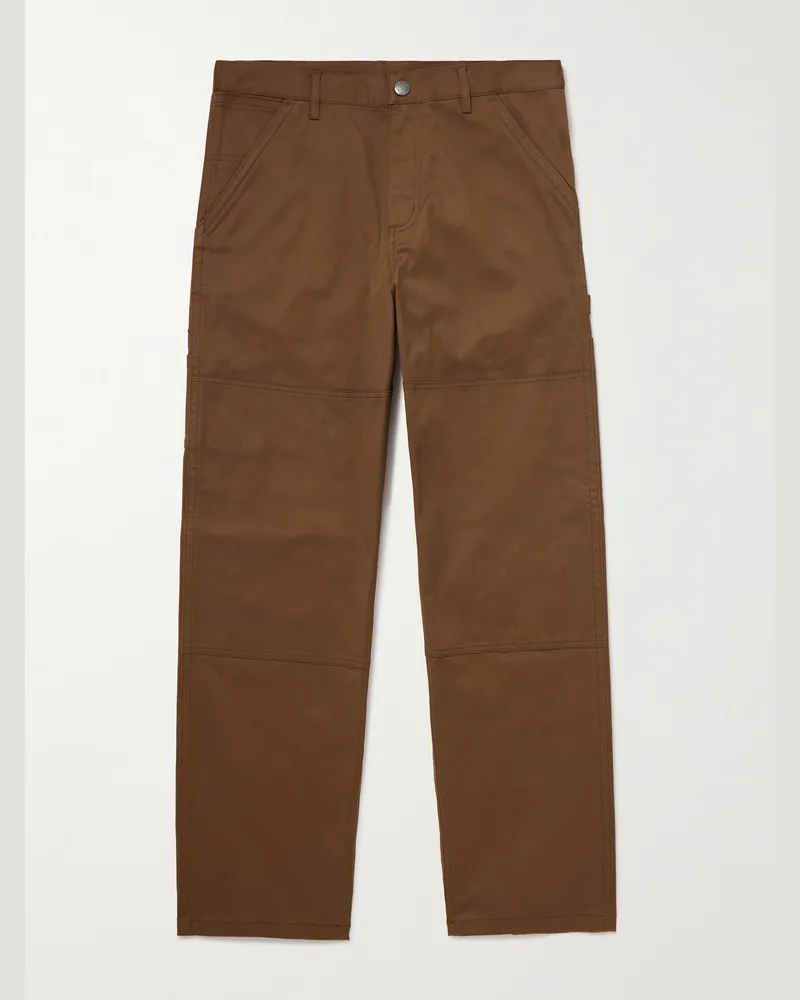 Moncler Gerade geschnittene Hose aus Gabardine aus einer Baumwollmischung Braun
