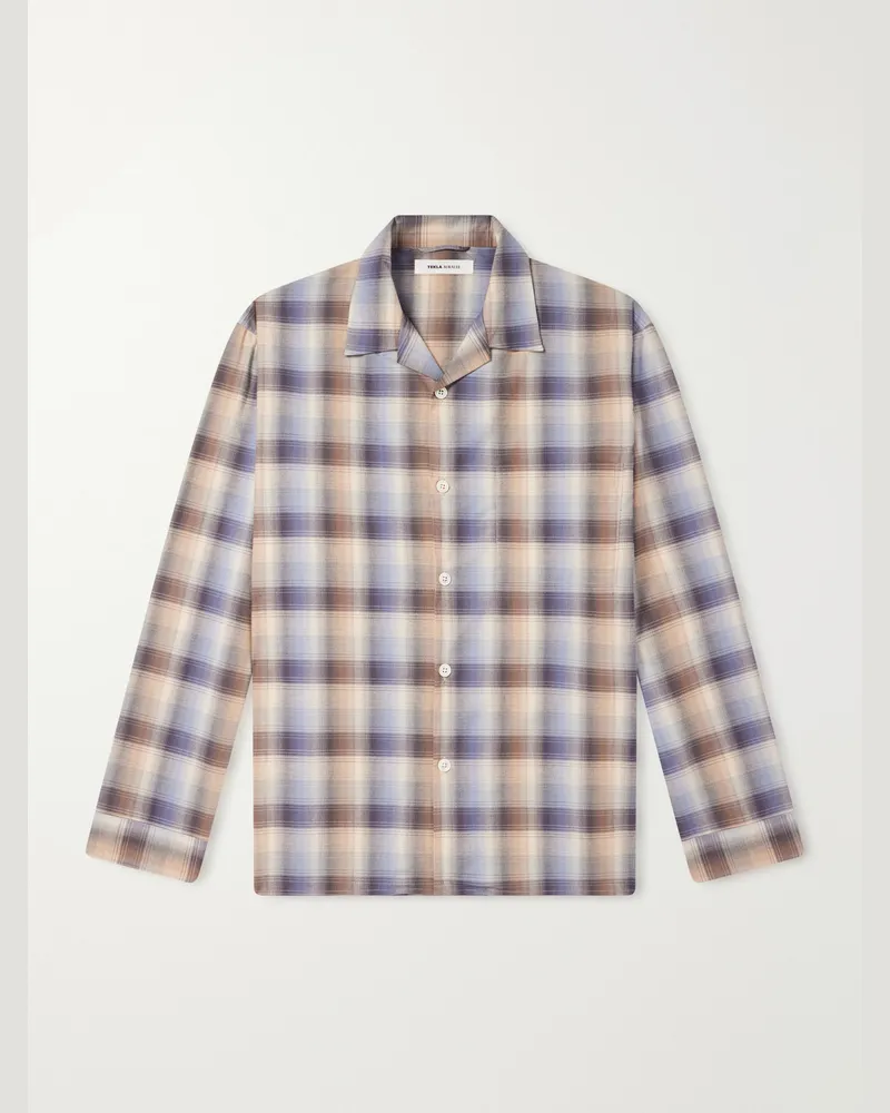 TEKLA Auralee Checked Organic Cotton-Flannel Pyjama Shirt Blue
