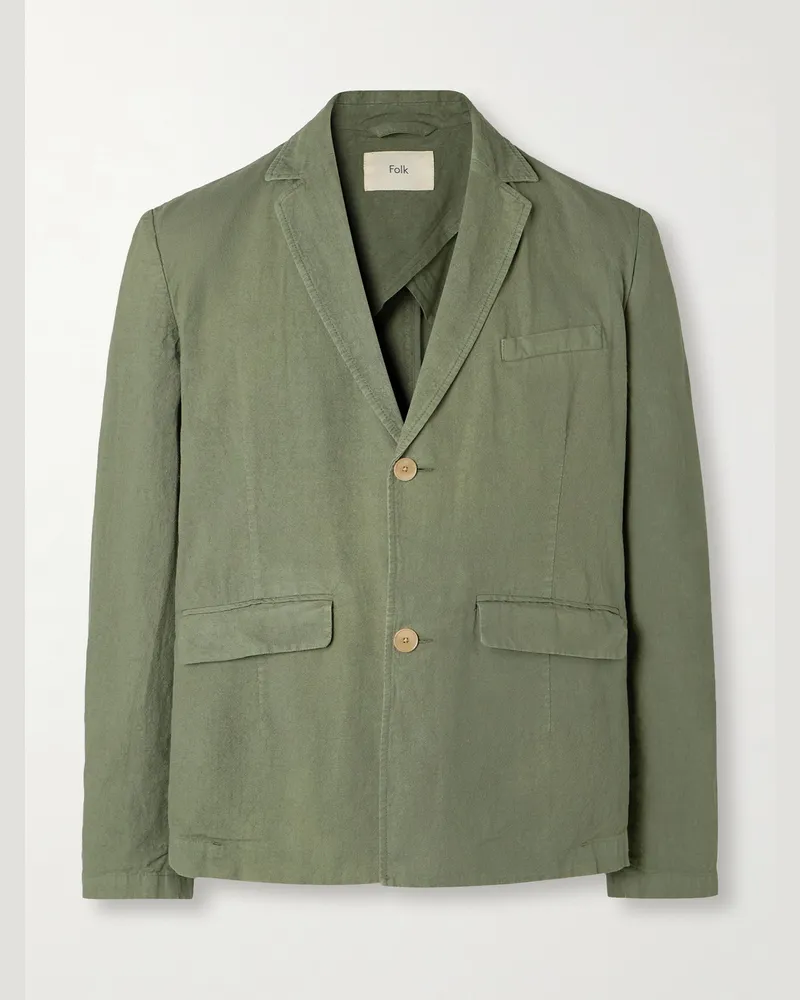 Folk Lunar Linen and Cotton-Blend Suit Jacket Green