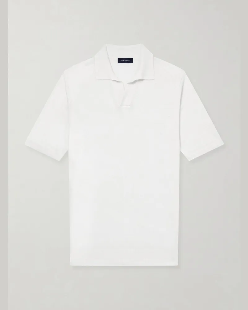 Thom Sweeney Linen and Cotton-Blend Polo Shirt White