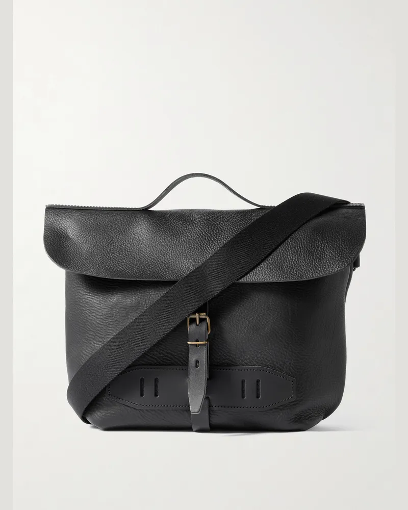 Bleu de Chauffe Lucien Full-Grain Leather Messenger Bag Black