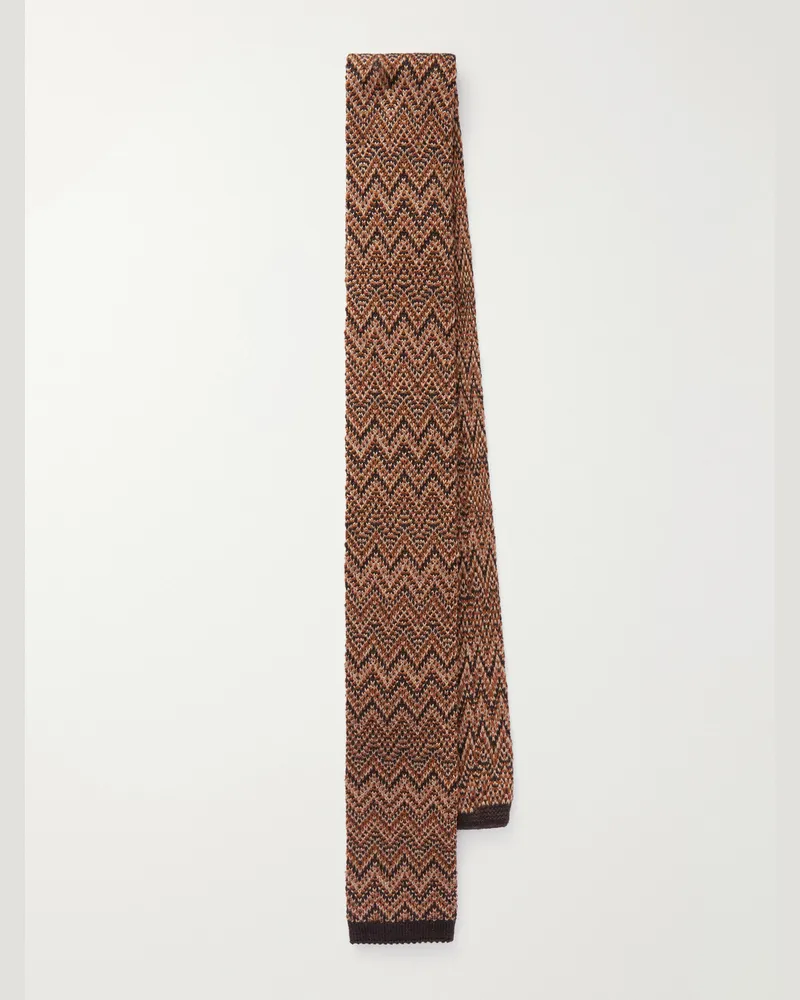 Missoni Striped Crochet-Knit Wool And Silk-Blend Tie Brown