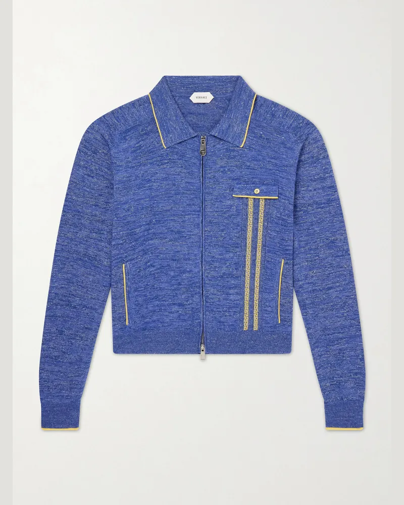 Versace Mouliné Zip-Up Cardigan Blue