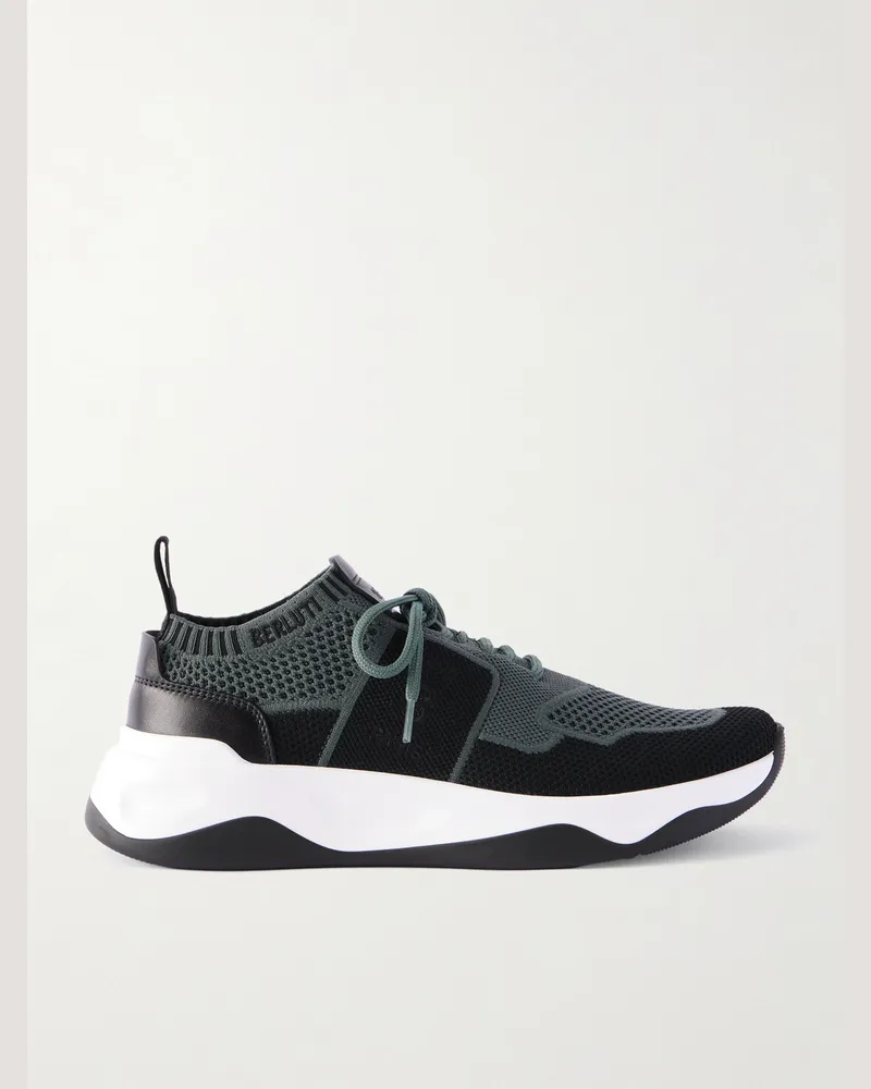Berluti Shadow Sneakers aus Stretch-Strick mit Lederbesatz Schwarz