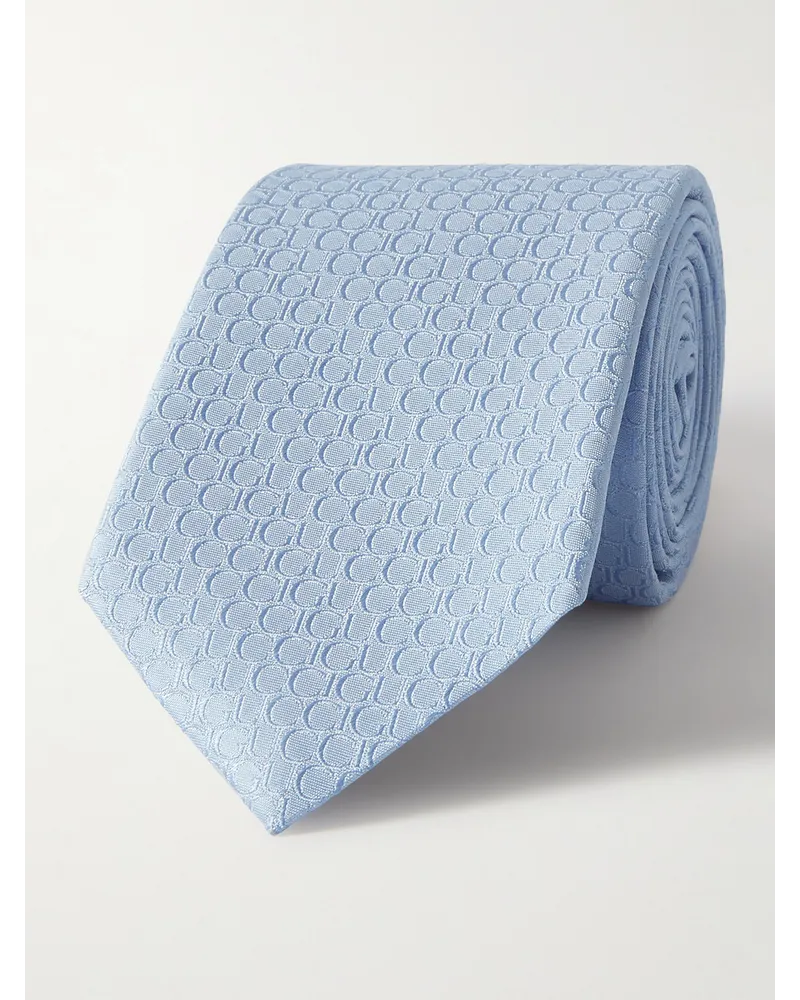 Gucci Krawatte aus Seiden-Jacquard mit Logomuster, 7 cm Blau