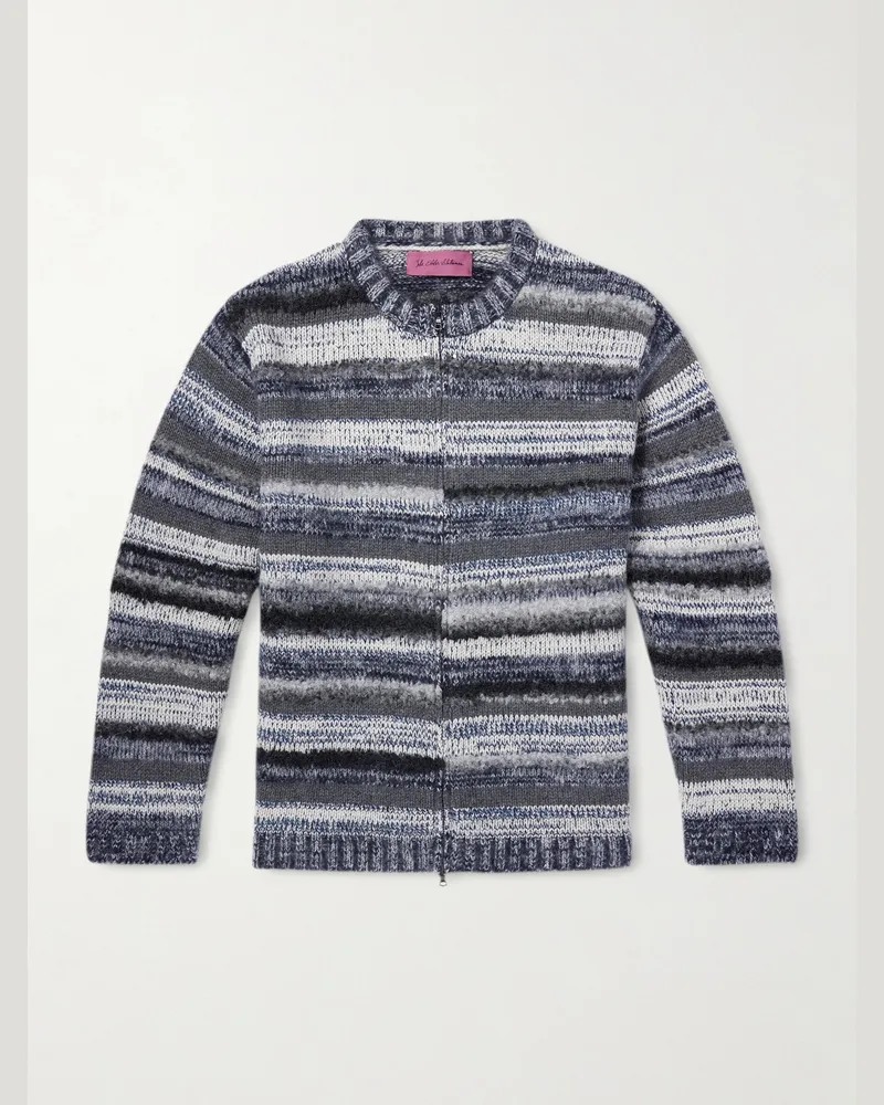 The Elder Statesman Boucle Striped Cashmere-Blend Zip-Up Cardigan Gray