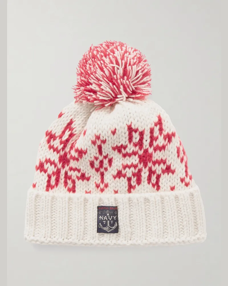 KAPITAL Logo-Appliquéd Pompom-Detailed Wool-Blend Beanie Neutrals