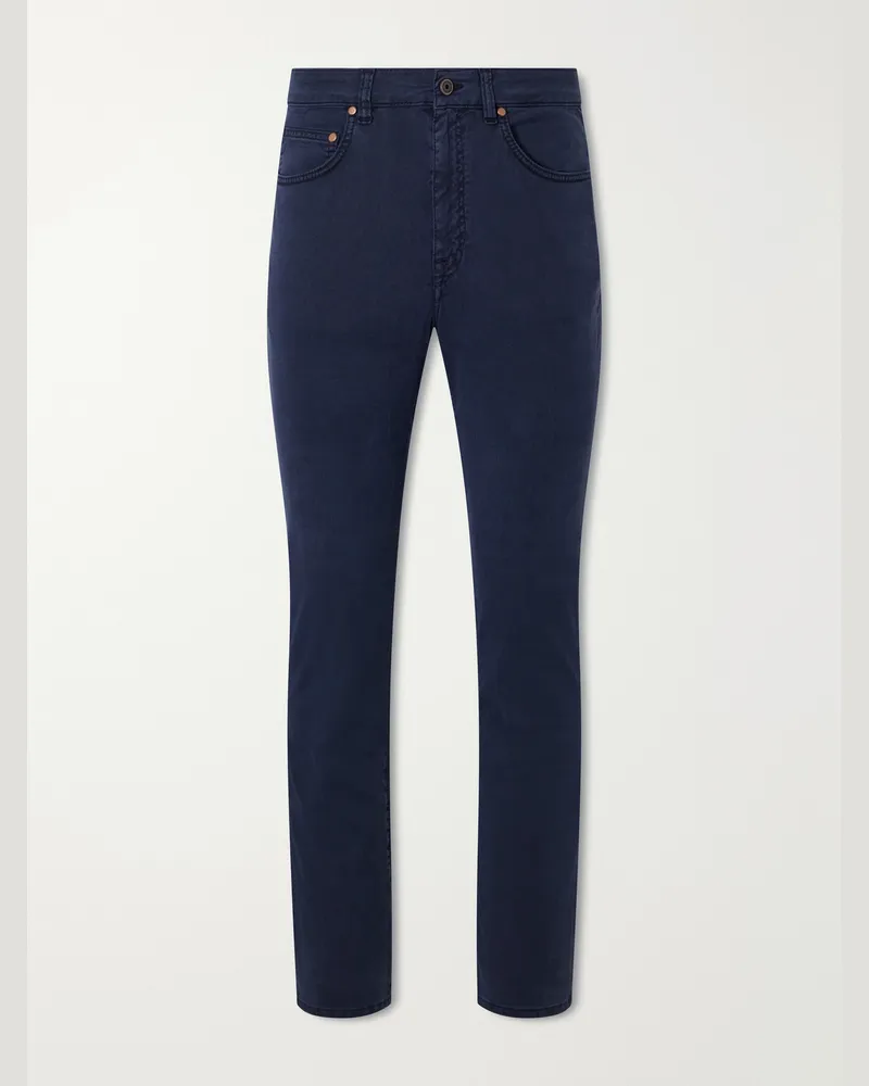 Boglioli Straight-Leg Garment-Dyed Cotton-Blend Twill Trousers Blue