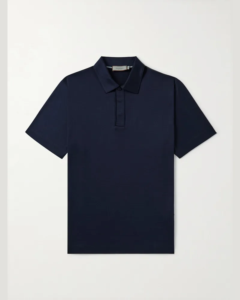 Canali Cotton-Jersey Polo Shirt Blue