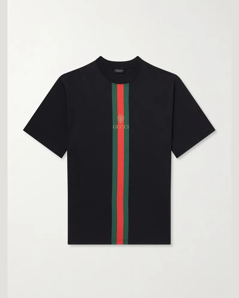 Gucci Web-Printed Cotton-Jersey T-Shirt Black