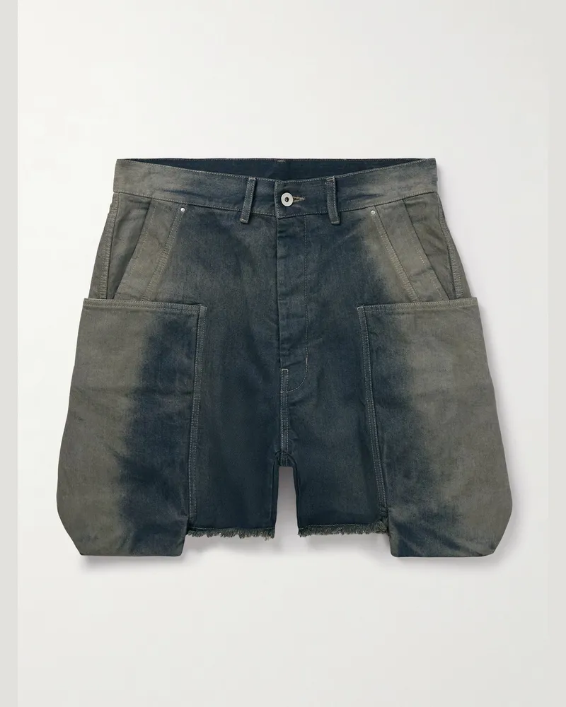 Rick Owens Stefan Straight-Leg Distressed Denim Cargo Shorts Blue