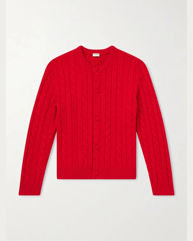 Totême Cable-Knitted Wool Cardigan Red