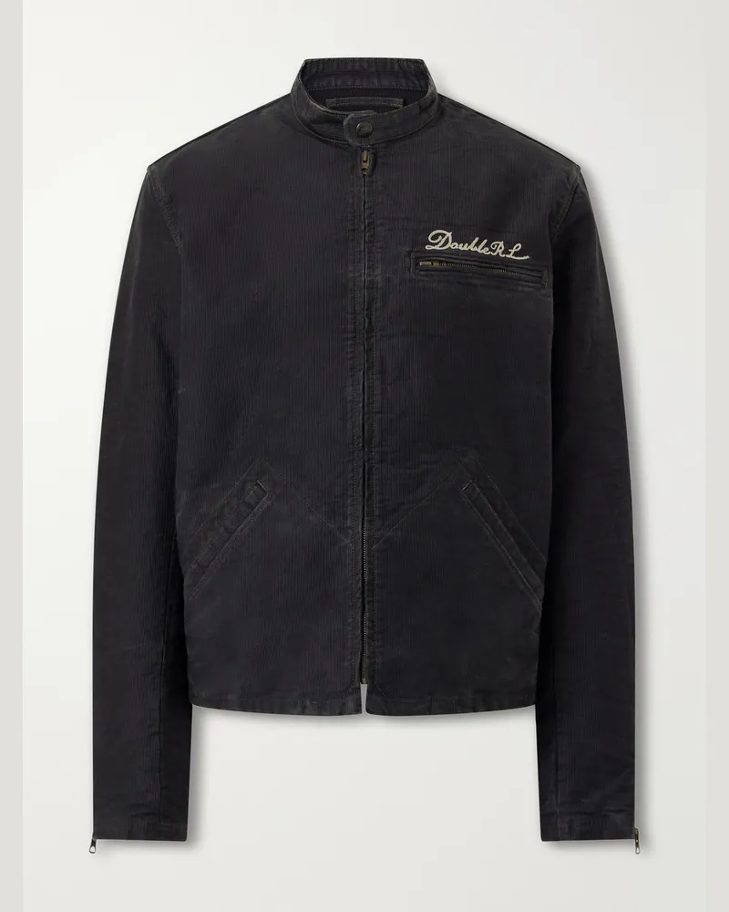 RRL Logo-Embroidered Cotton Bomber Jacket Black