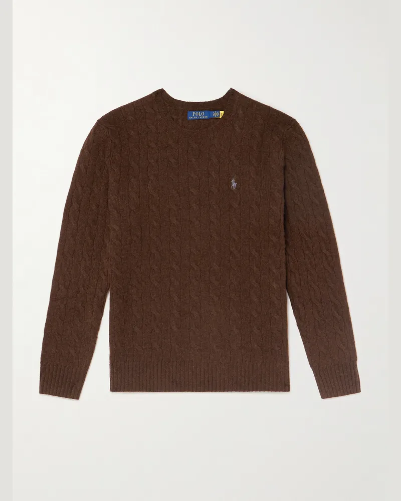 Ralph Lauren Pullover aus einer Woll-Kaschmirmischung in Zopfstrick Braun