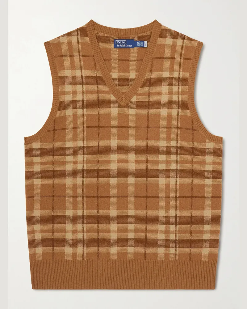 Ralph Lauren Checked Cashmere Vest Brown