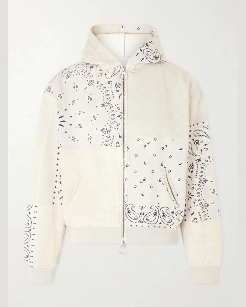 KAPITAL Panelled Bandana-Print Cotton-Jersey and Quilted Shell Hoodie Neutrals