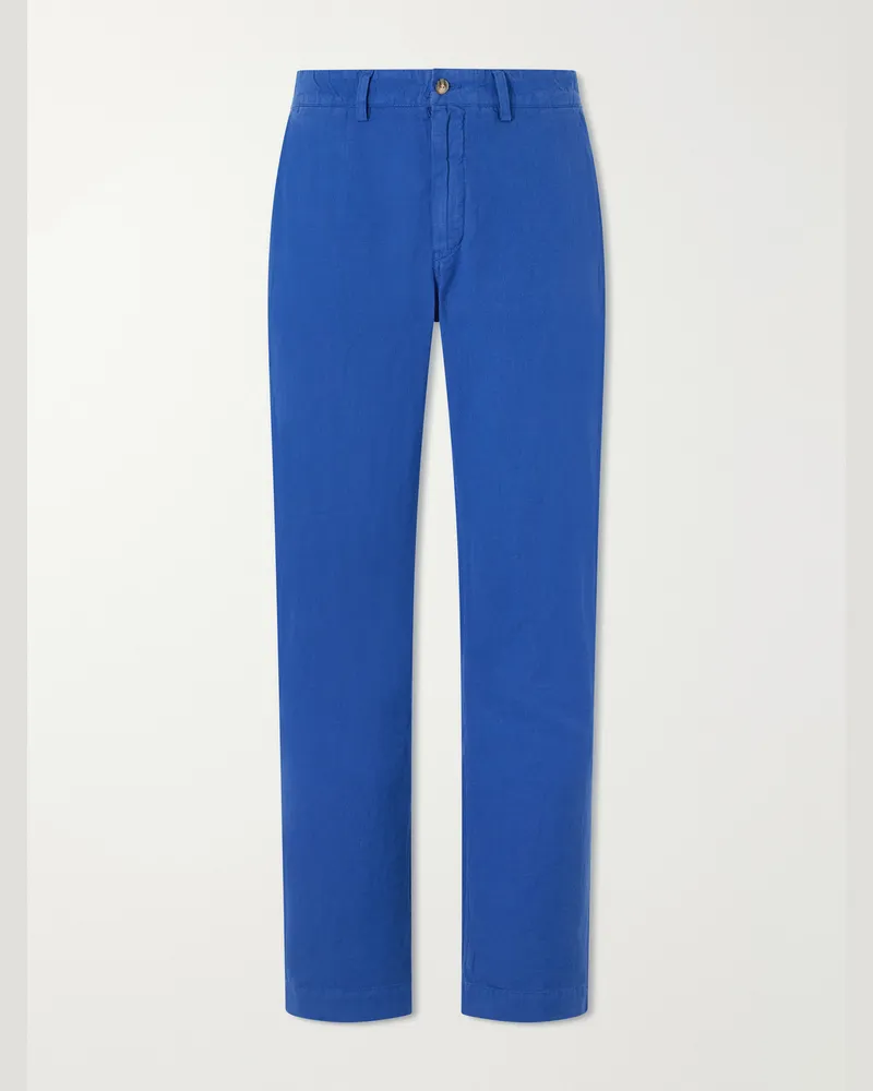 Ralph Lauren Straight-Leg Linen and Cotton-Blend Trousers Blue
