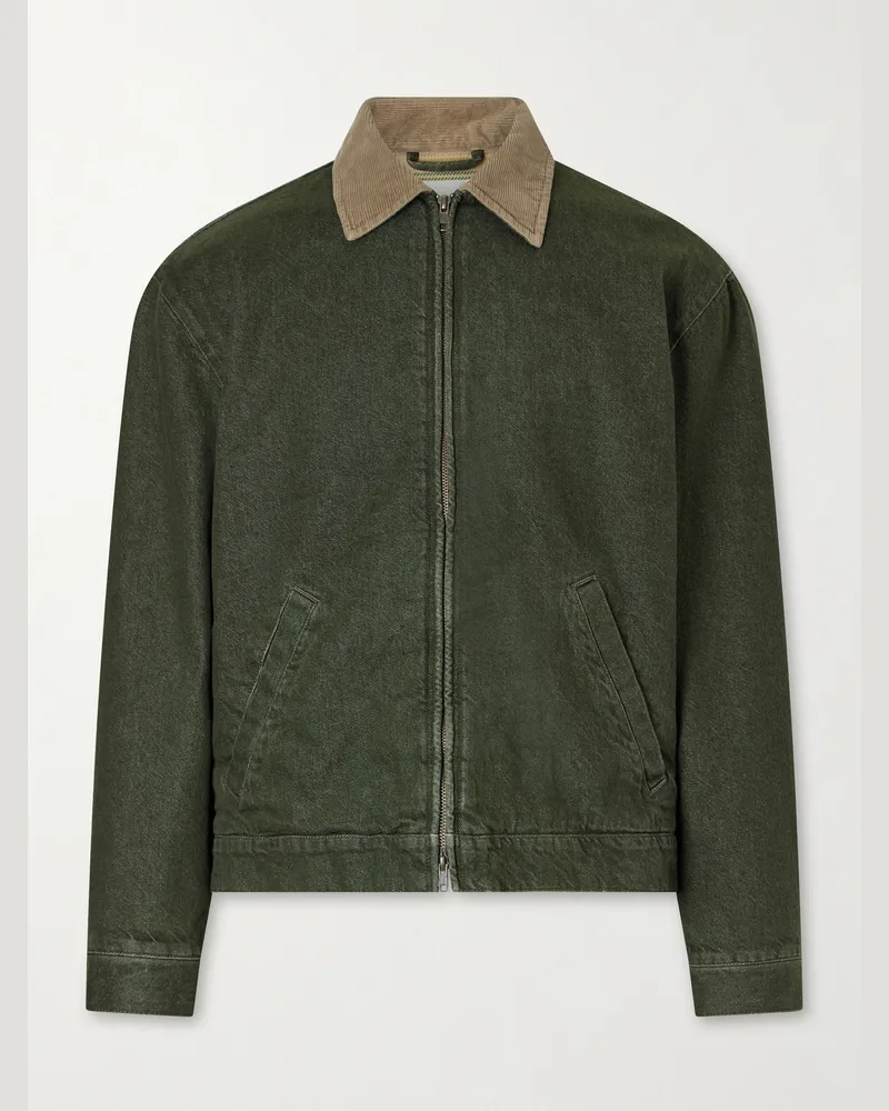 Aimé Leon Dore Corduroy-Trimmed Denim Jacket Green