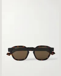 Gucci La Piscine Sonnenbrille mit rundem Rahmen aus Azetat in Schildpattoptik und goldfarbenen Details Horn