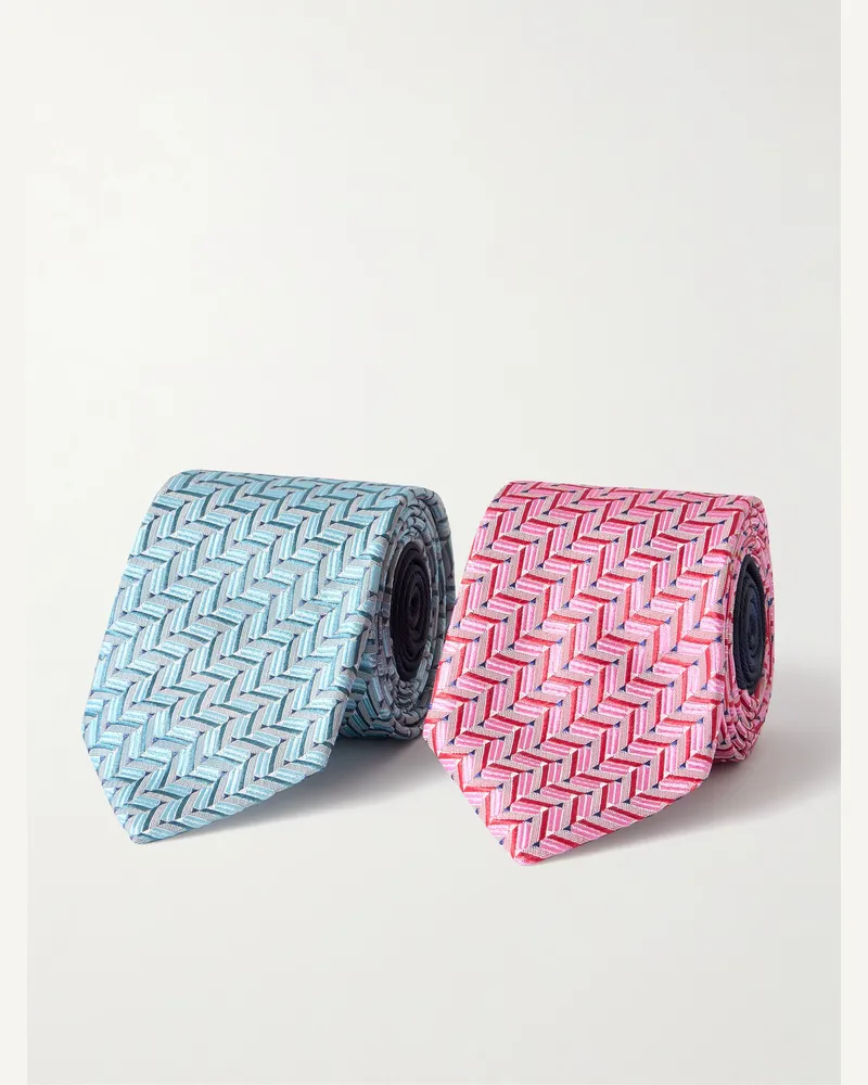 Missoni Set aus zwei Krawatten aus Seiden-Jacquard mit Stickerei, 7 cm Blau