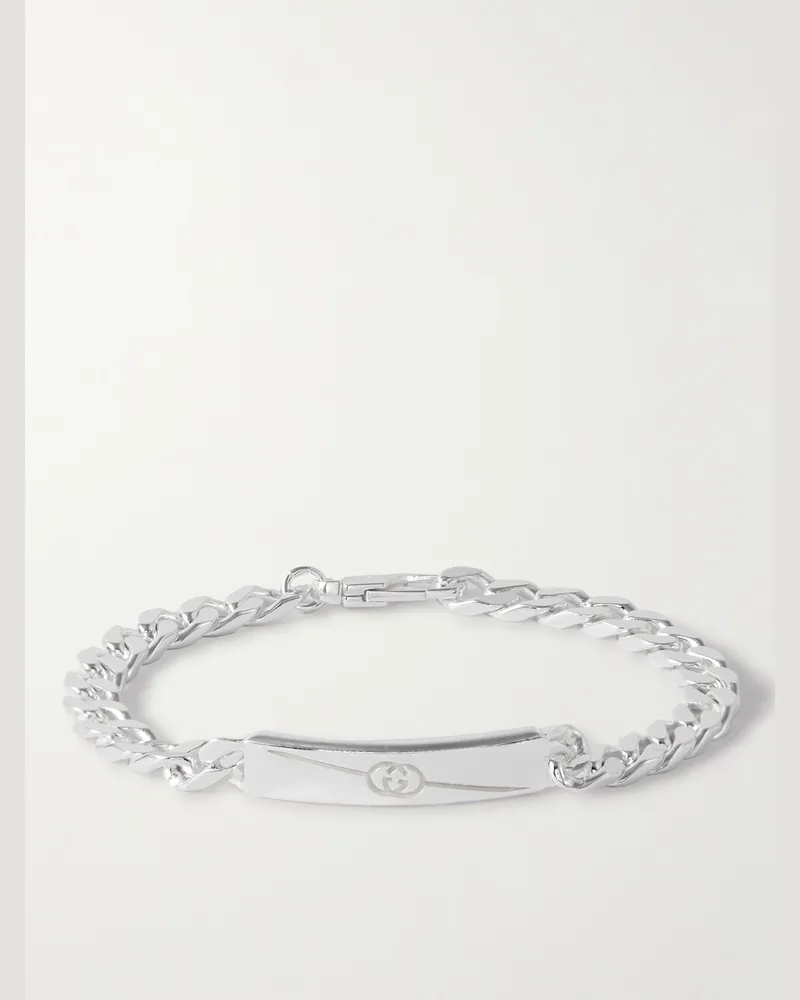 Gucci Logo-Engraved Silver ID Bracelet Silver