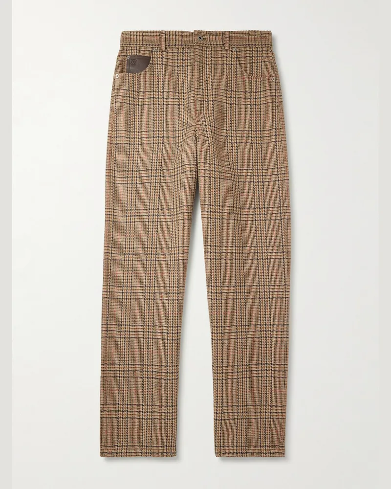 Loewe Hose aus Wolle mit Glencheck-Muster und Lederbesatz Neutral