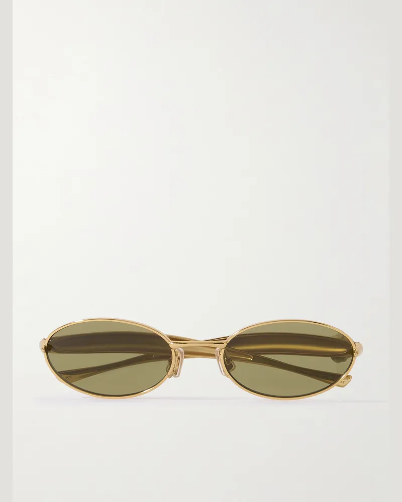 Bottega Veneta Sardine goldfarbene Sonnenbrille mit ovalem Rahmen Gold