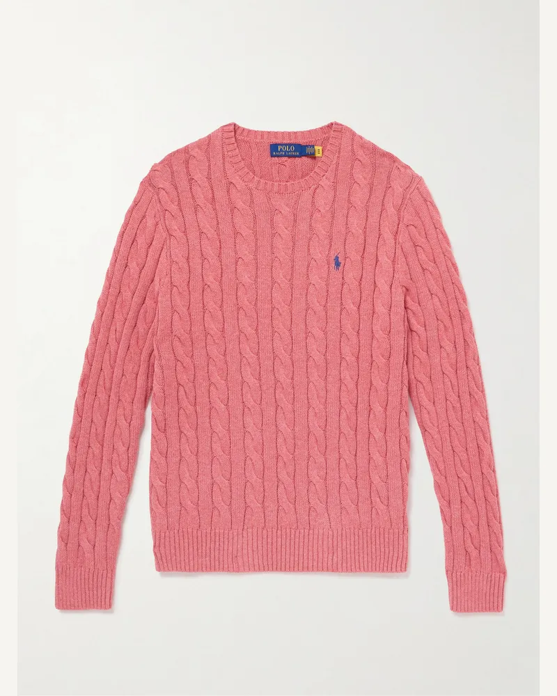 Ralph Lauren Zopfstrickpullover aus Baumwolle mit Logostickerei Pink
