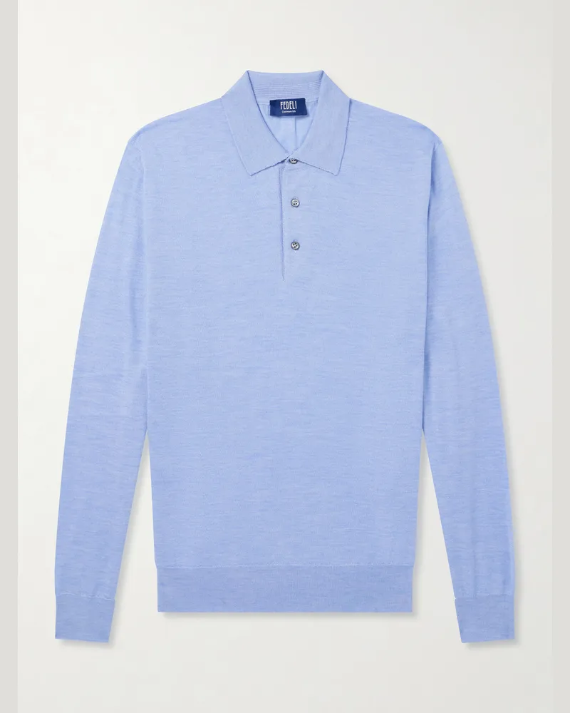 Fedeli Sportman Cashmere and Silk-Blend Polo Shirt Blue