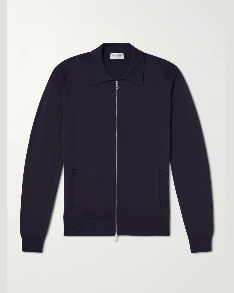 John Smedley Alston schmal geschnittener Cardigan aus Merinowolle mit Reißverschluss Blau
