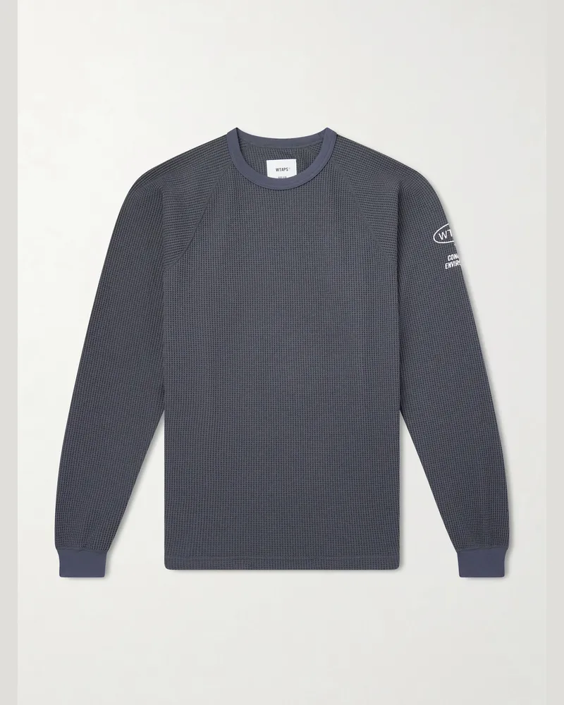 WTAPS Logo-Detailed Waffle-Knit T-Shirt Gray