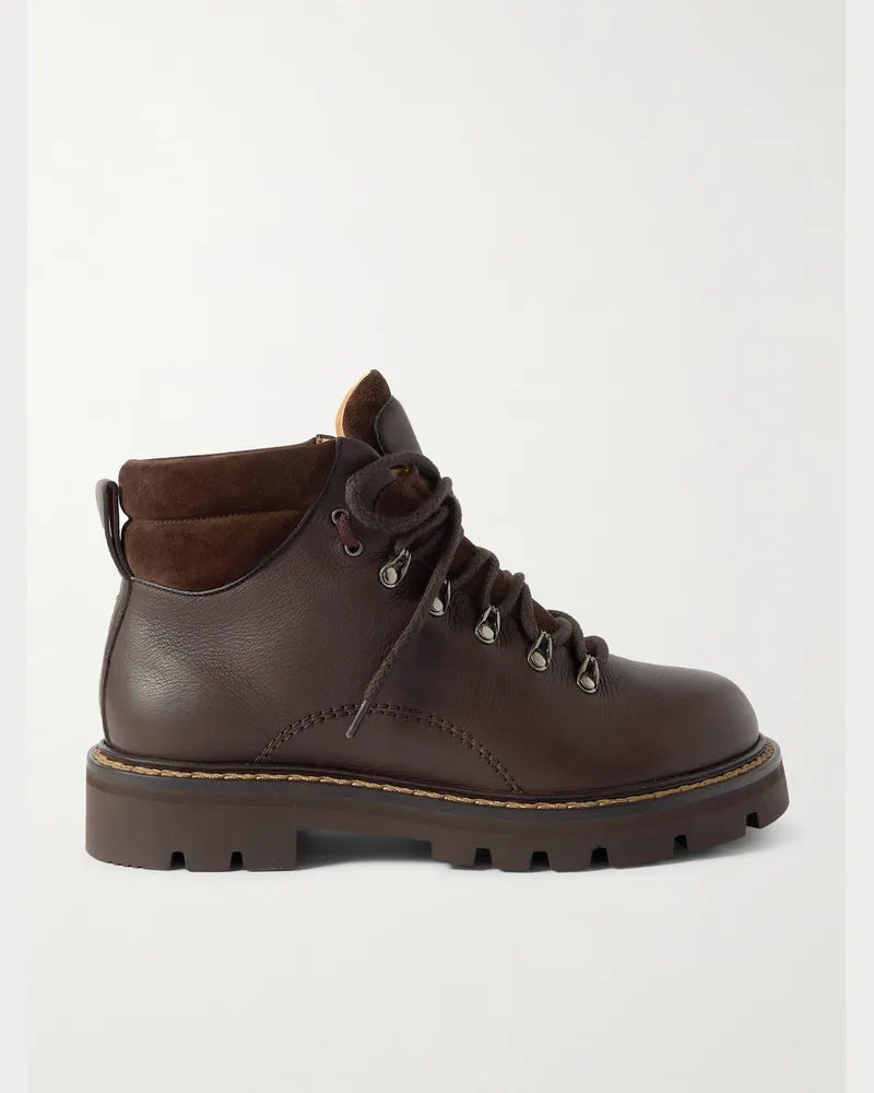 Loro Piana Beinn Walk Schnürstiefel aus Leder und wattiertem Veloursleder mit Shearling-Futter Braun