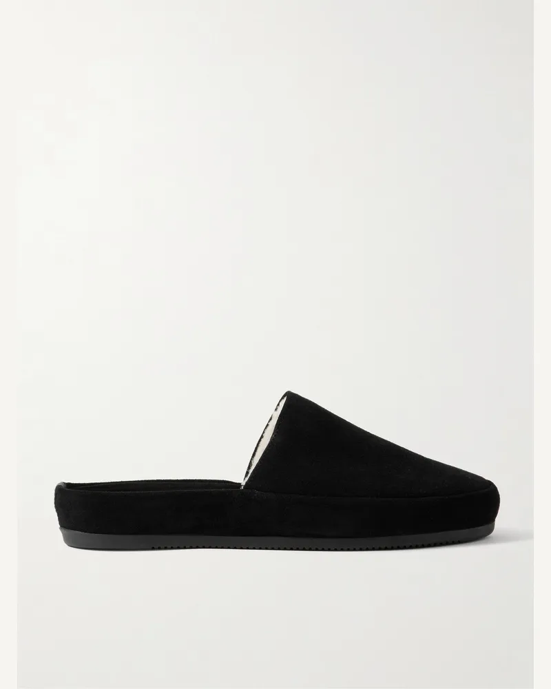 MULO Shearling-Lined Suede Slippers Black