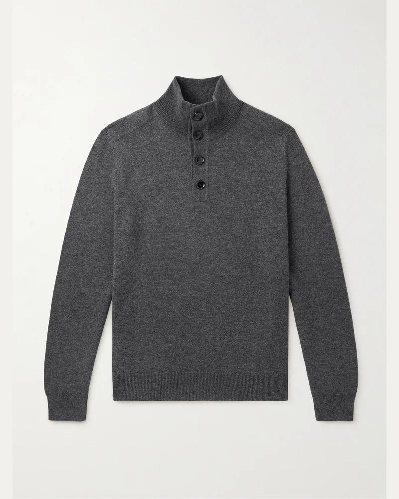 Brioni Pullover aus gebürstetem Kaschmir mit kurzer Knopfleiste Grau