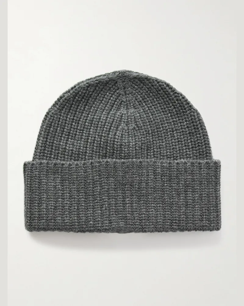 Brunello Cucinelli Ribbed Cashmere Beanie Gray