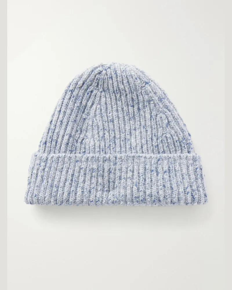 Inis Meáin Ribbed Cashmere Beanie Blue