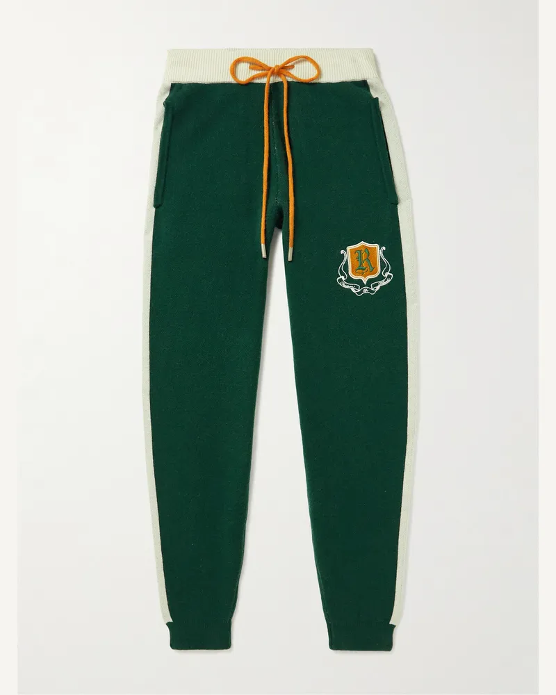 RHUDE Wine Club Logo-Embroidered Virgin Wool and Cashmere-Blend Track Pants Green