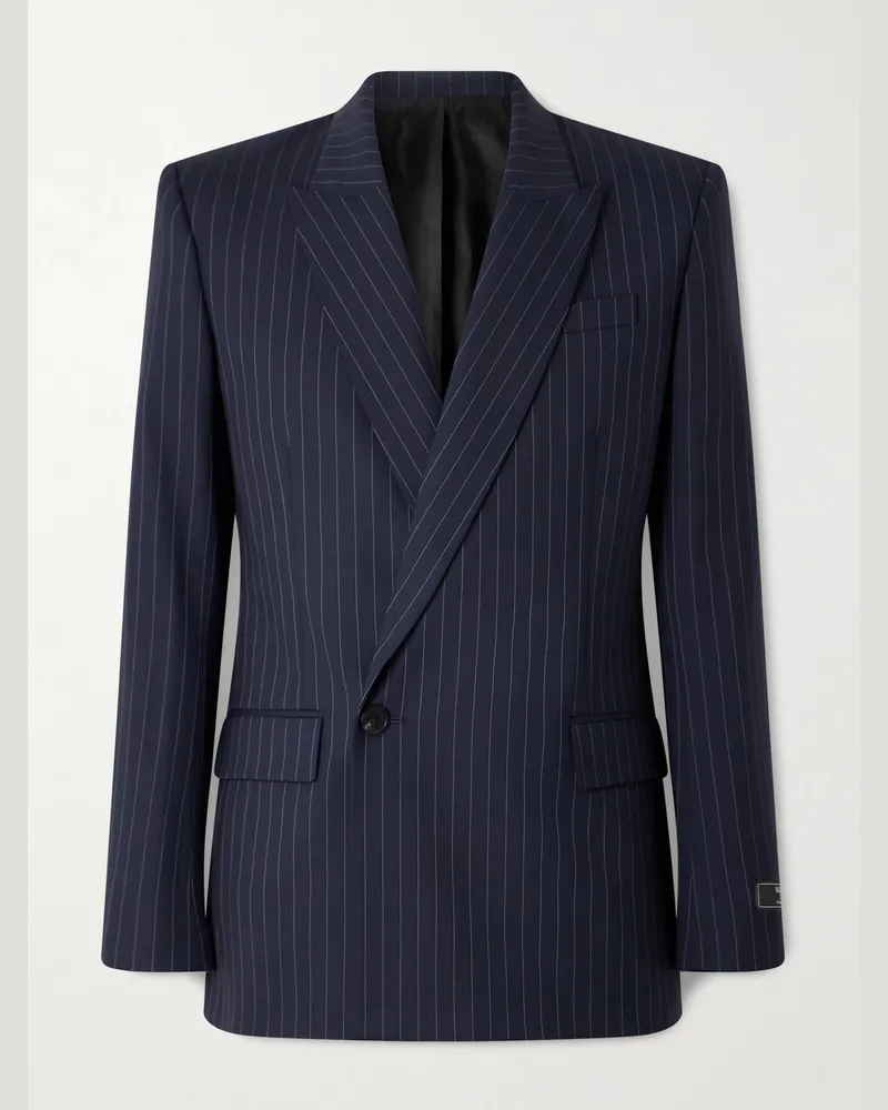 Balmain Doppelreihiges Sakko aus einer Wollmischung mit Nadelstreifen Blau