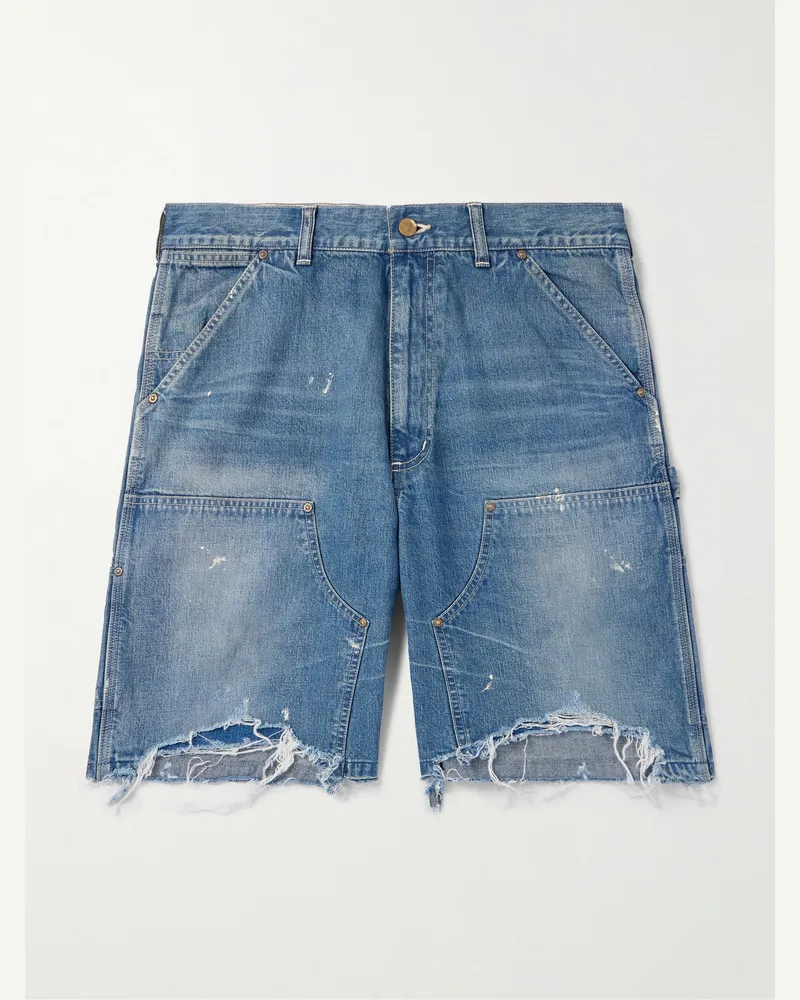 SAINT MXXXXXX Gerade geschnittene Jeansshorts in Distressed-Optik Blau